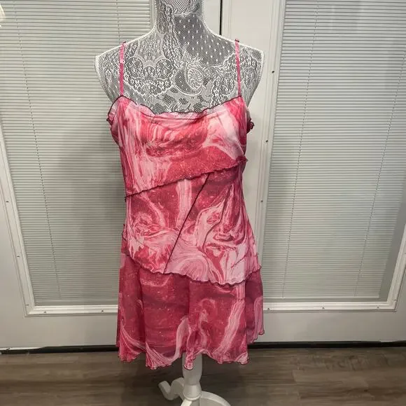 NWT Urban Outfitters Pink Marbled Mini Slip Dress Mesh Lightweight XL - Picture 2 of 16